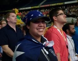 Cheryl Fernandez speaks with CNA during the rally for Australian pilgrims?w=200&h=150