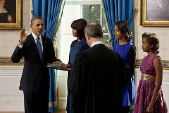 Chief Justice John Roberts administers the oath of office to Pres Obama during the official swearing in ceremony Jan 20 2013 Official White House Photo by Lawrence Jackson CNA