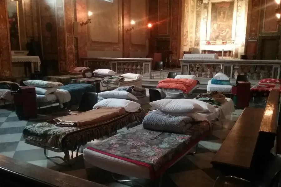 Cots set up for the homeless in the Roman parish of San Callisto, January 2017. ?w=200&h=150