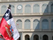 Chilean flag in the Court of St. Damasso during the arrival of Chilean President Michelle Bachelet on June 5, 2015. 