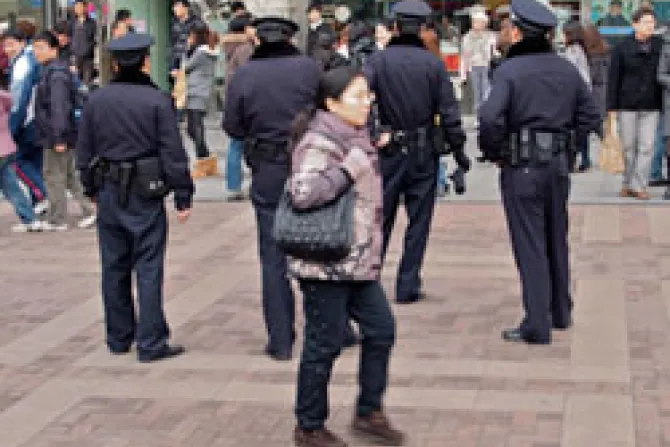 Chinese Police patrol near Peoples Square in Shanghai China Jasmine Revolution Photo Credit Remko Tanis CNA World Catholic News 3 4 11