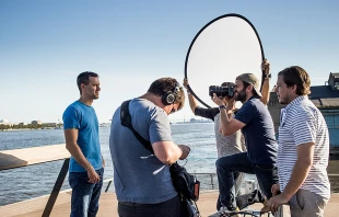Chris Stefanick during the filming of Real Life Catholic. Photo courtesy of Lux Lab.