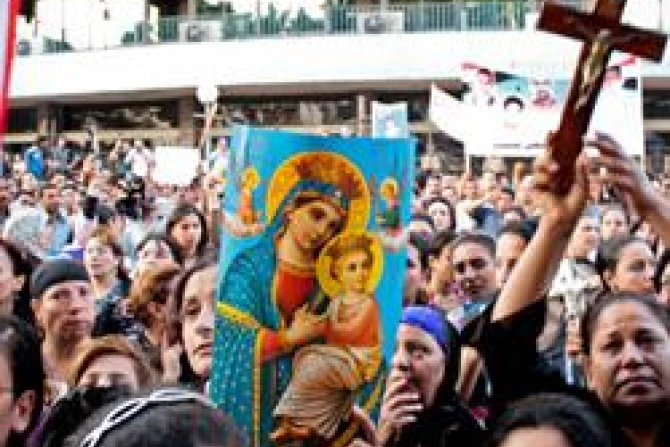 Christian protest at Maspero in Cairo Egypt on May 9 2011 Photo Credit Maggie Osama CNA World Catholic News 5 9 11