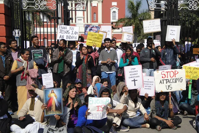 Christian protesters demanding justice against religious intimidation and church attacks in New Delhi Feb 5 2015 Credit Fr Savarimuthu Sankar Archdiocese of Delhi CNA 2 9 15