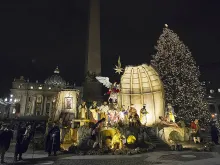 Christmas tree and Navity scene in St. Peter's Square on Dec. 7, 2017. 