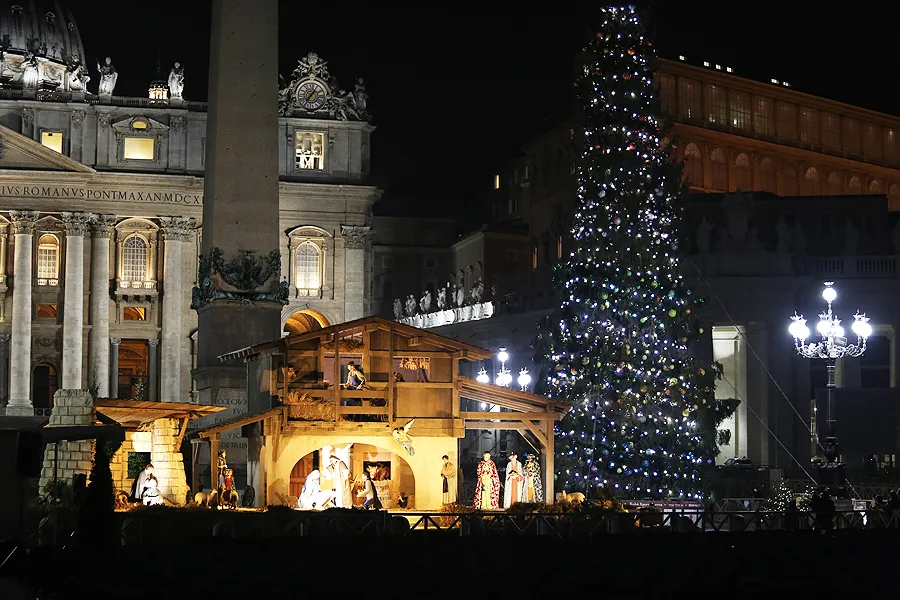 The Christmas tree and Nativity in St. Peter's Square are lit, Dec. 18, 2015. ?w=200&h=150