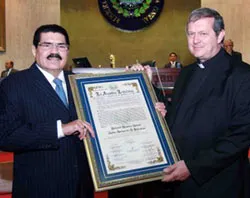 President of the Salvadoran General Assembly Ciro Cruz Zepedap and Monsignor Richard Antall pose with his award?w=200&h=150