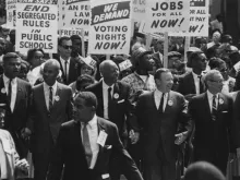 Civil Rights Leaders march from the Washington Monument to the Lincoln Memorial on Aug. 28, 1963. Courtesy of the National Archives and Records Administration.