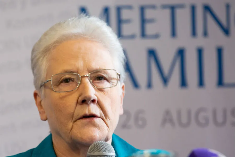 Marie Collins, former member of the Pontifical Commission for the Protection of Minors, speaks at a panel at the 2018 World Meeting of Families. ?w=200&h=150