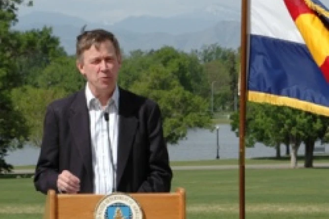 Colorado Governor John Hickenlooper speaking at a press conference in Denver Colorado on May 2 2012 Credit USDA Judy Dersch CNA US Catholic News 5 9 12