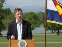 Colorado Governor John Hickenlooper speaking at a press conference in Denver, Colorado on May 2, 2012. 