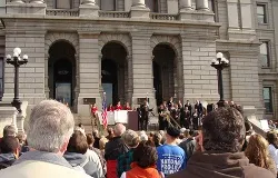 Colorado State Senator Ted Harvey speaks at the Rally to Protect Marriage on the west steps of the Colorado State Capitol. ?w=200&h=150