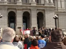 Colorado State Senator Ted Harvey speaks at the Rally to Protect Marriage on the west steps of the Colorado State Capitol. 