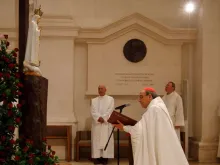 Cardinal Antonio Marto makes the consecration prayer before the Virgin of Fatima in Portugal. 