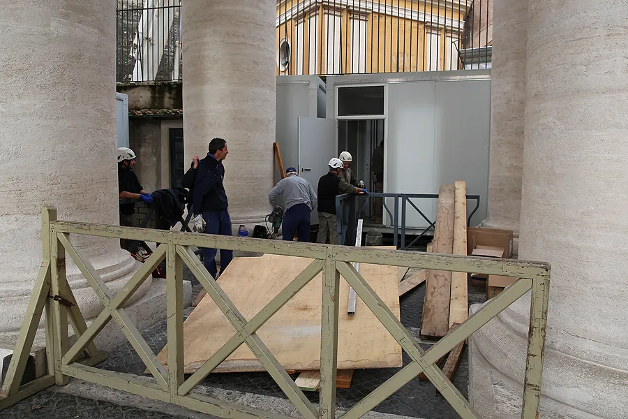 Construction begins on new showers inside the public restrooms just off the Vatican's St. Peter's Square, Nov. 17, 2014. ?w=200&h=150