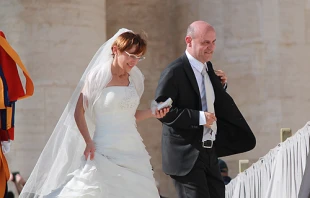 Couples at the Vatican wait to be blessed by Pope Francis on Oct. 16, 2013.   Kerri Lenartowick/CNA.