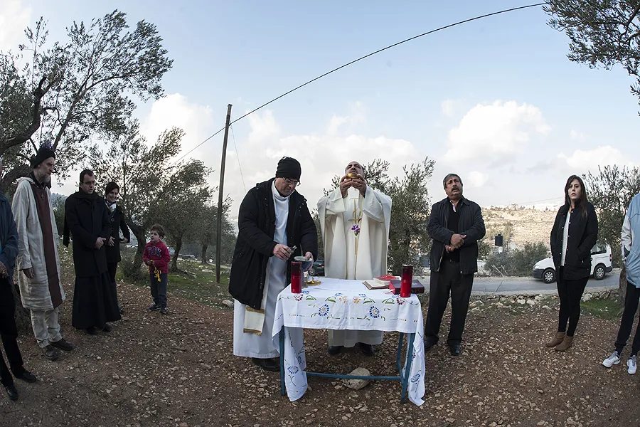 Mass said on the proposed site of an Israeli security wall in the West Bank's Cremisan Valley, Jan. 17, 2014. ?w=200&h=150