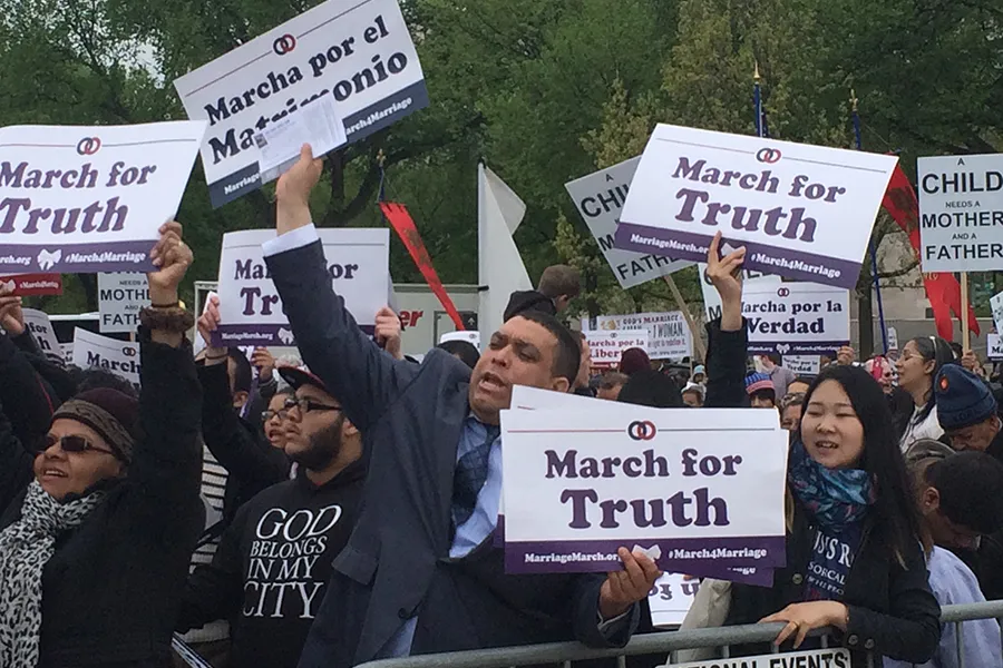 Crowds hold signs in defense of traditional marriage at the March for Marriage in Washington, D.C. on Saturday. ?w=200&h=150