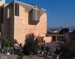 Crowds seated in front of the Cathedral of Our Lady of the Angels listen during the LA prayer breakfast. ?w=200&h=150