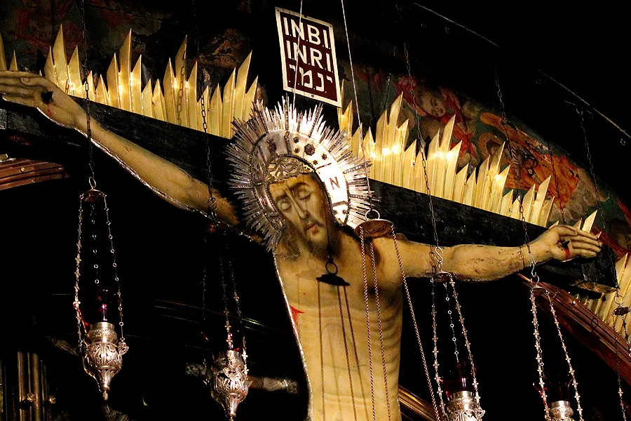 A crucifix inside the Church of the Holy Sepulchre in Jerusalem, one of the sites of the Hearts Aflame pilgrimage for priests and religious. ?w=200&h=150