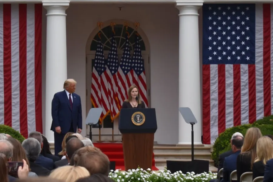 Amy Coney Barrett at the White House Rose Garden, Sept. 26, 2020. ?w=200&h=150