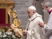 Pope Francis offers Mass in St. Peter's Basilica Dec. 24, 2020. Credit: Daniel Ibáñez/Vatican Pool.