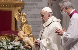 Pope Francis offers Mass in St. Peter's Basilica Dec. 24, 2020. Credit: Daniel Ibáñez/Vatican Pool. 