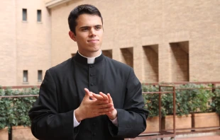 Deacon Fernando Camou of Phoenix after being ordained speaks to CNA at a reception at the North American College in Rome, Oct, 2, 2014.   Bohumil Petrik/CNA.