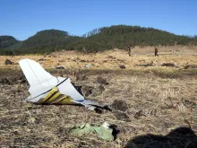 Debris in a field after Ethiopian Airlines Flight 302 crashed shortly after takeoff March 10, 2019. 