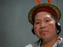 Delio Siticonatzi Camaiteri, a member of Peru's Ashaninka people, speaks at a Holy See press office briefing, Oct 24. 2019. 