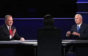 Dem VP nominee Tim Kaine (L) and Rep. VP nominee Mike Pence (R) debate at the Vice Presidential Debate at Longwood University on October 4, 2016.   Mark Wilson / Getty Images.