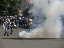 Demonstrators clash with police in La Paz, Bolivia Nov. 21, 2019. 