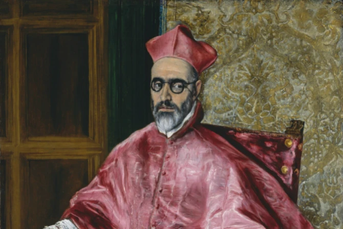 Detail from Cardinal Fernando Nio de Guevara by El Greco ca 1600 public domain CNA