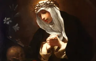 Detail from Saint Catherine of Siena, from the circle of Baldassare Francheschini (17th century). 