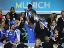 Didier Drogba of Chelsea celebrates winning the UEFA Champions League Final. 