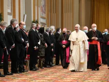 Pope Francis meets with the diplomats accredited to the Holy See at the Vatican's Hall of Blessing Feb. 8, 2021. Credit: Vatican Media/CNA.