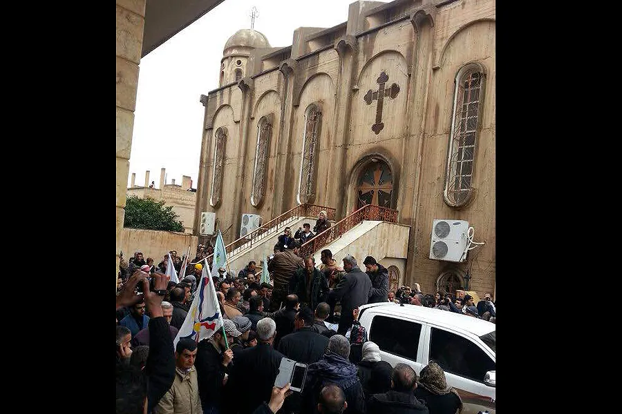 Displaced Assyrian families in the Assyrian cathedral of Al-Hasakah, Syria, March 2015. Photo courtesy of the Assyrian Church Beirut.?w=200&h=150