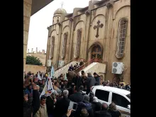 Displaced Assyrian families in the Assyrian cathedral of Al-Hasakah, Syria, March 2015. Photo courtesy of the Assyrian Church Beirut.