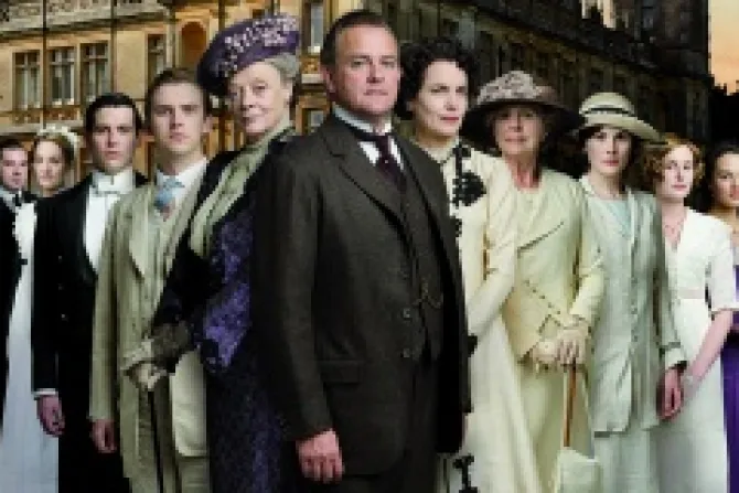 Downton Abbey features Hugh Bonneville center as Robert Crawley 7th Earl of Grantham Credit Courtesy of MASTERPIECE CNA500x320 US Catholic News 11 27 12