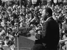 Martin Luther King Jr. speaks against the Vietnam War at the St. Paul campus. 