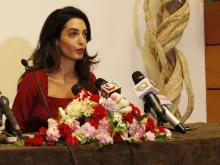 Amal Clooney at a 2015 press conference. 