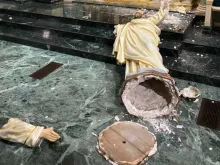 Statue of Christ damaged in St. Patrick's Cathedral, El Paso.