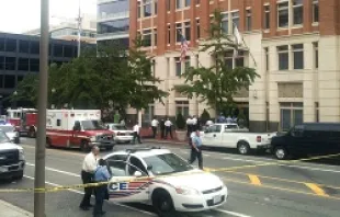 Emergency personnel outside of the Family Research Council building after the shooting on Aug 15, 2012.   Carrie Russell-FRC.