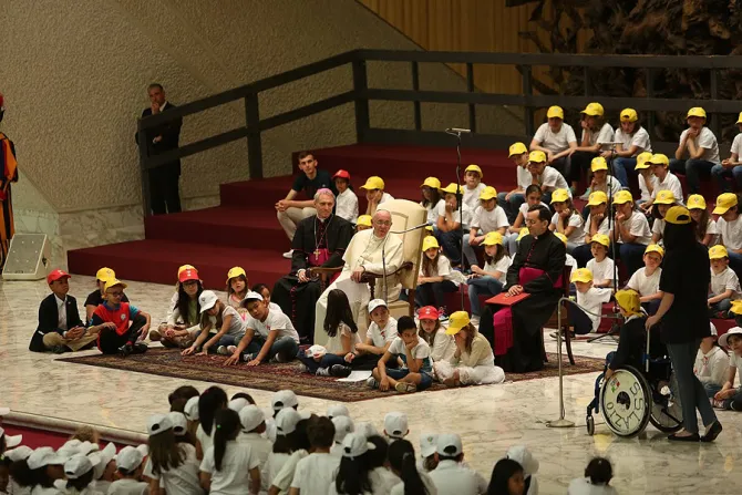 Encounter 13 with Pope Francis in the Paul VI Hall with children of Rome on May 11 2015 Credit Daniel Ibanez CNA 5 11 15