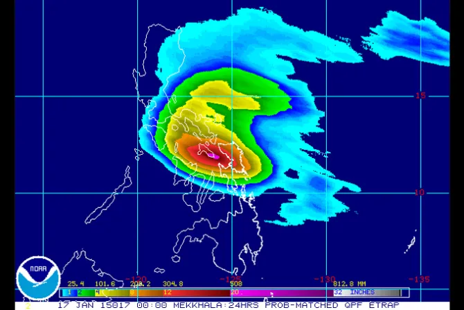 Ensemble Tropical Rainfall Potential Map for tropical storm Mekkhala passing over the Philippines Credit NOAA CNA 1 17 15