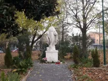 The decapitated statue of the Virgin Mary in the municipality of Marghera, Italy. 