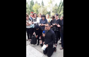 Deacon Momica leads a prayer gathering in Erbil shortly after the Islamic State attack on Telskuf, May 3, 2016. Photo courtesy of Deacon Momica.