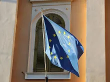 The flag of the European Union flying in Rome. 
