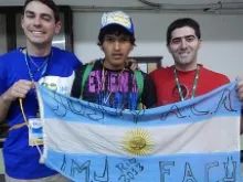 Facundo (center) traveled across South America on foot to attend World Youth Day. 