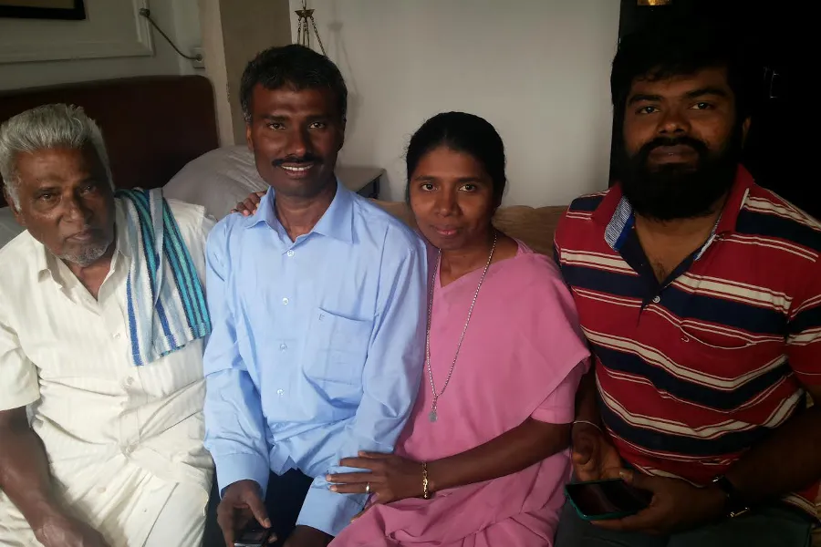Fr. Alexis Prem Kumar (second from left) seen with his family after his release, February 2015. ?w=200&h=150
